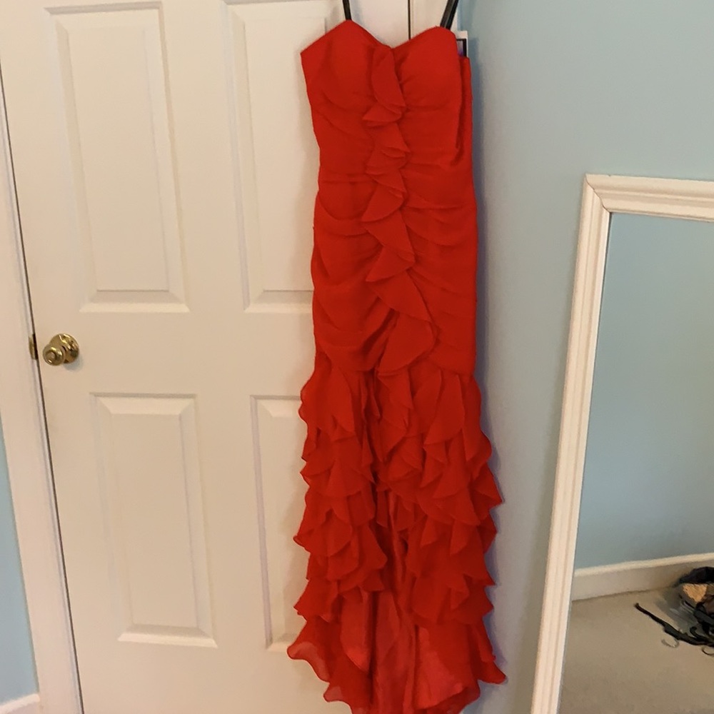 Burnt Orange Strapless  Ruffled Maxi Gown Dress. New with tags . Head Turner ❤️